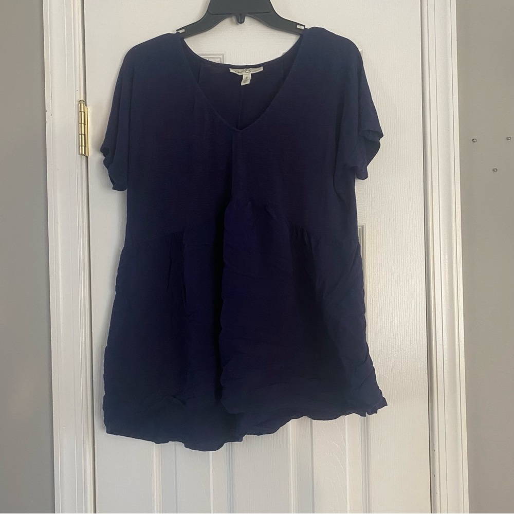 Jessica Simpson Maternity Dark Blue Flowy Short Sleeve Boho V Neck Top Medium